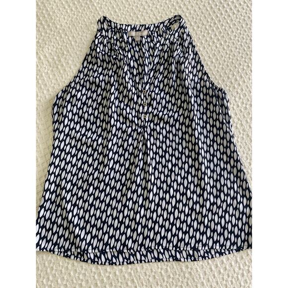 Banana Republic Blue White‎ Geometric Sleeveless Blouse Sz M - Picture 3 of 9